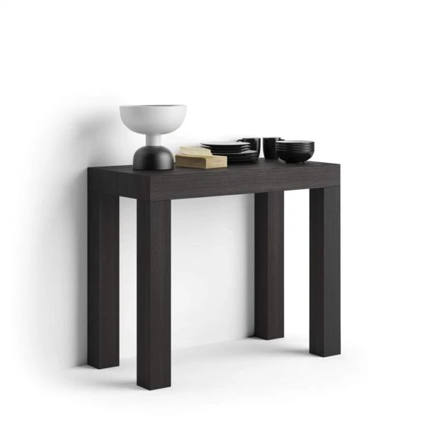 Table Console extensible First, 45(305)x90 cm, Frêne Noir