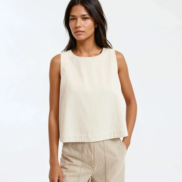 Top sans manches en denim, col rond