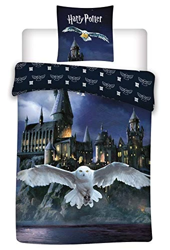 Harry Potter Parure de lit Réversible 100% Coton, Housse de Couette 140x200 cm + Taie d'oreiller 65x65 cm
