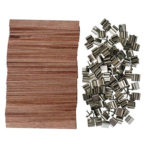 YXJDWEI Lot de 100 Mèches de Bougie en Bois et Base Métallique DIY Fabrication de Bougie Cire