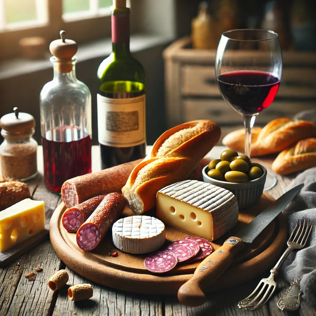 Du vin et des produits salés miam miam 