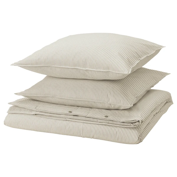 SOLFIBBLA Housse de couette et 2 taies - blanc beige/rayure 240x220/65x65 cm