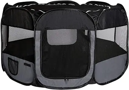 lionto Parc pour Chiots en Tissu Oxford enclos extérieur pour Animaux enclos Pliable pour Chiens Chiots 110 cm Ø Hauteur 64 cm, Noir/Gris