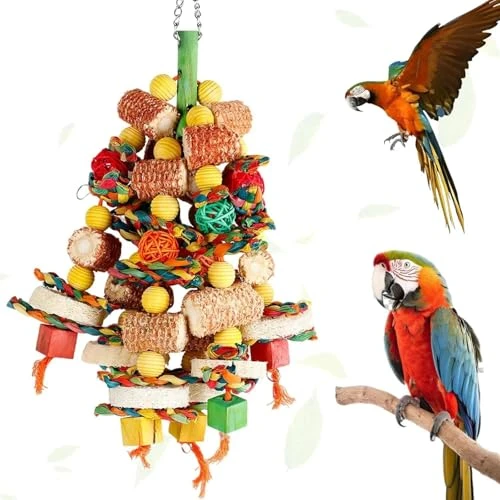 Jouet Perroquet Suspension Jouet à Mâcher pour Oiseaux Jouet à Mâcher Naturel pour Oiseaux en épi de Maïs pour Perroquets Gris Africains, Aras, Cacatoès, Perroquets Amazoniens