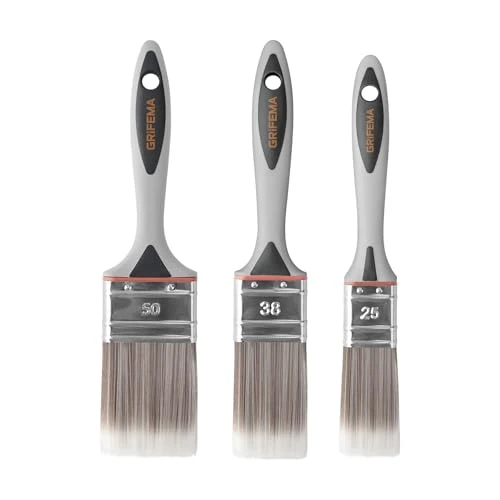 GRIFEMA GA4201-3, Pinceaux à Peinture 1/1,5/2 Pouces, Pinceau Plat, pour Meubles, Murs, Clôtures, Largeur des Poils 25, 38, 50 mm, 3 Pièces