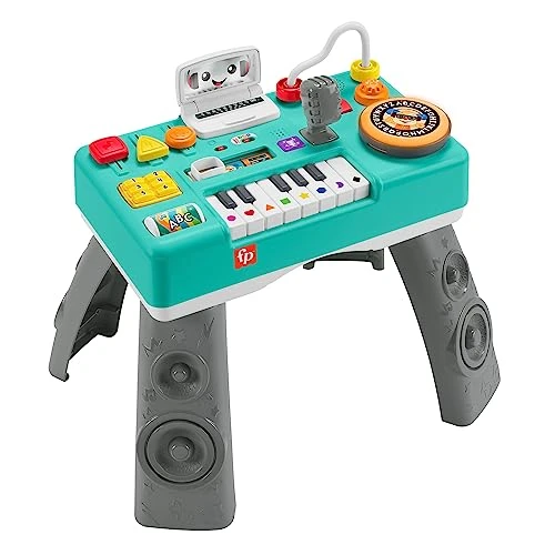 Fisher-Price Ma Table d’Activités de DJ Rires &amp; Éveil | Table d'Activité Bébé Lumineuse et Musicale | Jouet d'Éveil Progressif dès 6 Mois, Version: Allemande Emballage réduit, HXG09