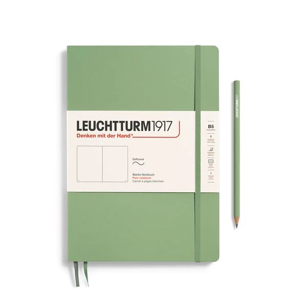 Carnet Composition (B5), couverture souple, 123 pages numérotées, Sauge, blanc