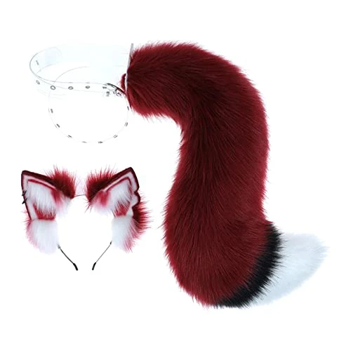 Qianly Oreilles et Queue de Loup en Fausse Accessoires de Costume avec Ceinture Réglable Cadeau Déguisement pour Enfants Adultes, Performance, Jeu