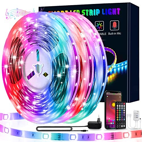 15m Ruban Led, Intelligent L8star 50ft Bande Lumineuse Led 5050 RGB SMD  Multicolore Bande LED Lumineuse avec Télécommande changement (15m)
