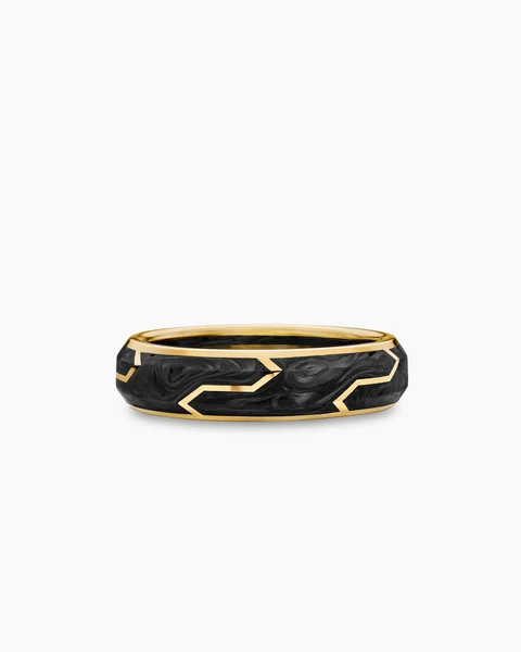 Forged Carbon Band Ring in 18K Yellow Gold, 6mm