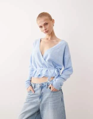 VILA - Gilet en maille avec détail noué à la taille - Bleu clair chiné