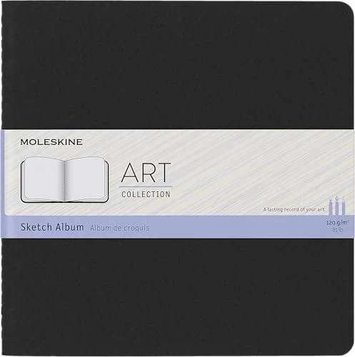 Moleskine - Art Collection - Album de Croquis, Carnet de Croquis avec Couverture Rigide, Papier pour Stylos, Crayons de Couleur, Fusain - Couleur Noir - Carré Taille 19 x 19 cm, 88 Pages