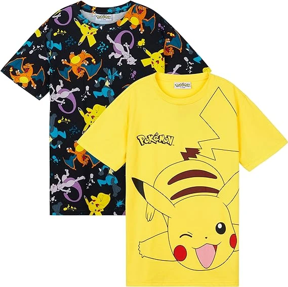 Pokémon T-Shirts à Manches Courtes pour Garçons, Ras du Cou - Lot de 2