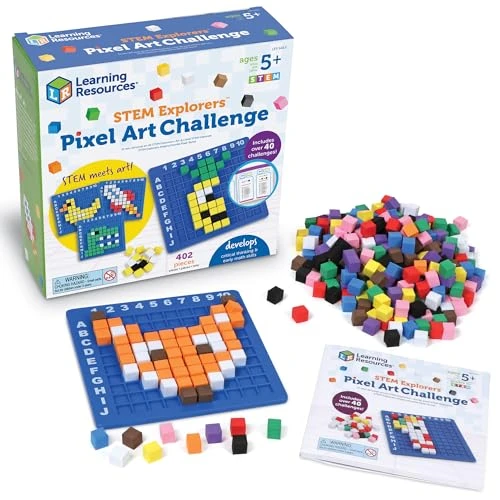 Learning Resources Kit d'art Pixel, Enfants Apprennent et s'Amusent avec 402 Cubes, Guide avec 40 Modèles à Reproduire, Jouet Éducatif STEM, Programmation, Montessori, Cadeau Garçon Fille de 5 6+ Ans