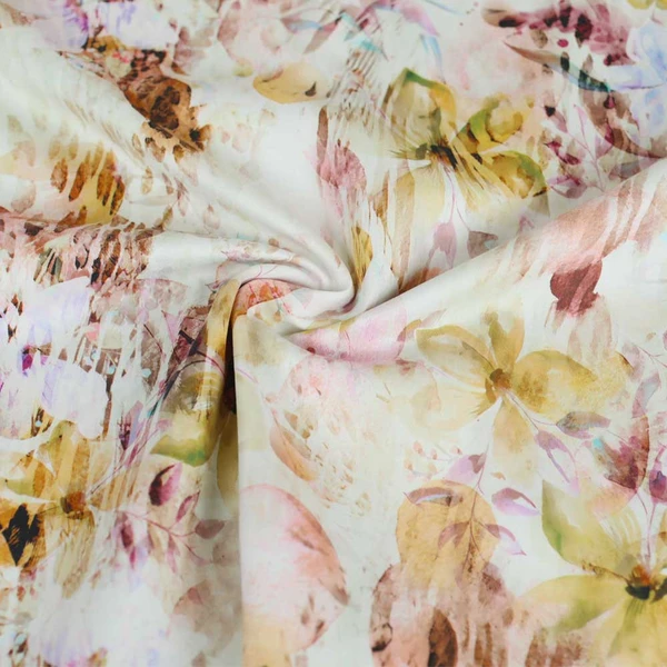 Tissu coton popeline stretch à motif floral abstrait | Pour couture d'habits de poids moyen