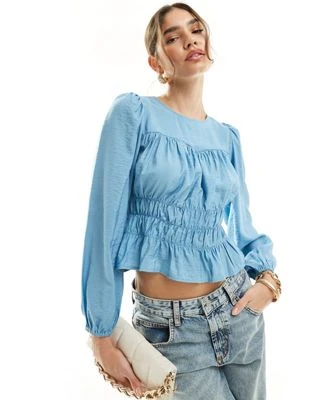 Vero Moda - Top froncé à smocks et manches longues - Bleu clair | ASOS