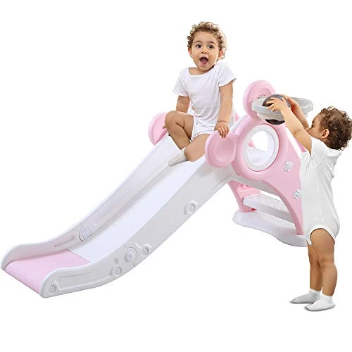 YOLEO Toboggan pour Enfants avec Panier de Basket, Jeu d'Extérieur et l'Intérieur pour Bébé, Maternelle, Stable, Sûr, Grand et Largeur 115x66x125cm (jusqu'à 25 kg)