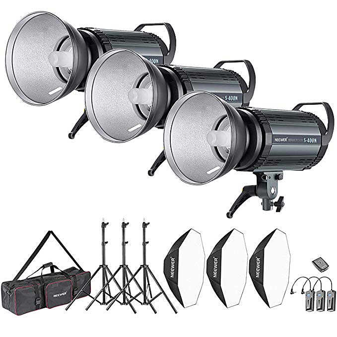 Neewer Kit Illuminazione Da Studio 400W Flash Stroboscopico Con Softbox, Ombrello, Stativo E Trigger Wireless RT-16
