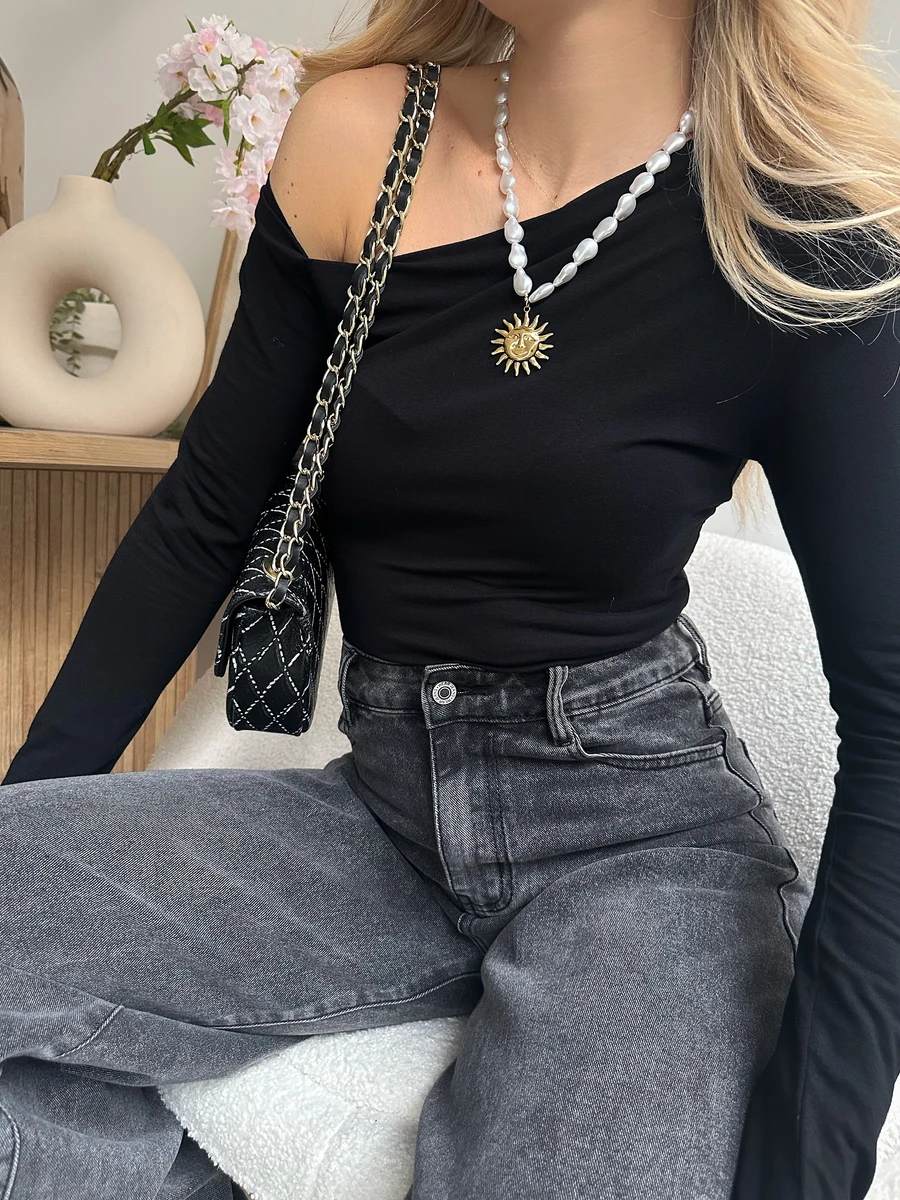 Top asymétrique noir GIRUSE