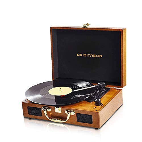 MUSITREND Platine Vinyle, Retro Portable Tourne-Disque, Trois Vitesse 33/45/78 avec Haut-Parleur Intégré, Bois Marron