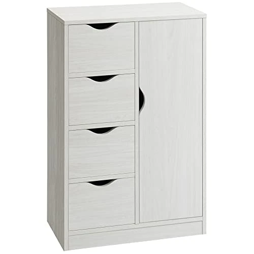 HOMCOM Meuble de Rangement Buffet Commode Moderne 1 Placard et 4 tiroirs - en Bois - pour Salon, Cuisine, entrée, Salle à Manger - Blanc