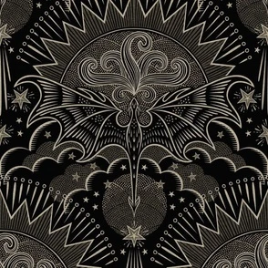 Dragon in the Sky- Block Print Magical Fabric | Spoonflower