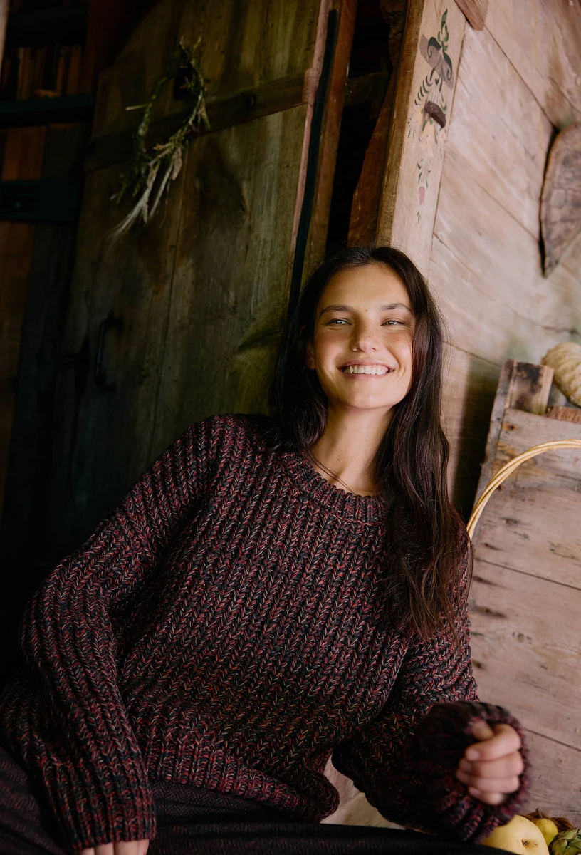 Pull à manches longues maille fantaisie