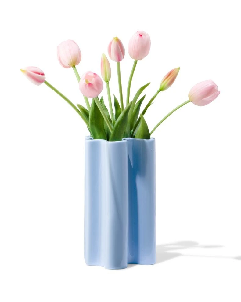 vase Ø12 x 20 cm céramique ondulé bleu clair