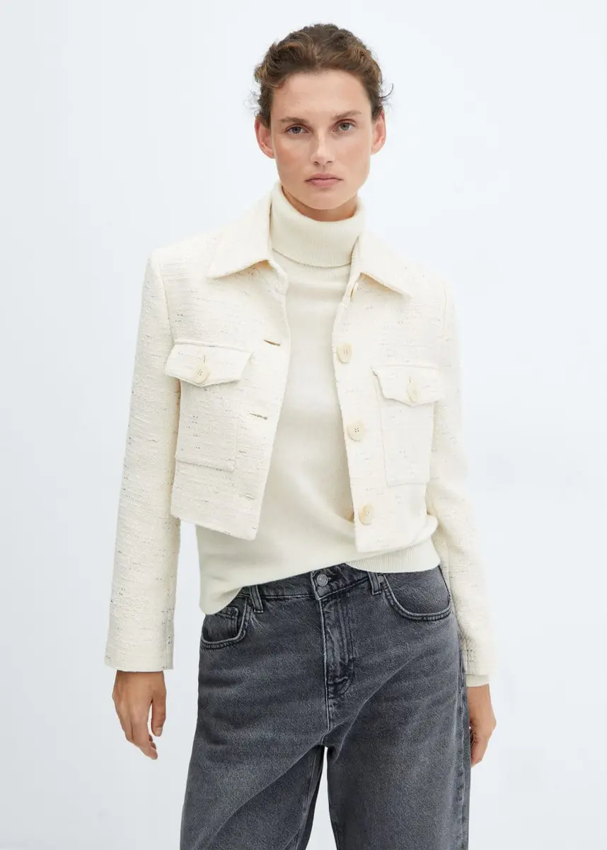 Veste crop tweed poches - Femme | Mango France