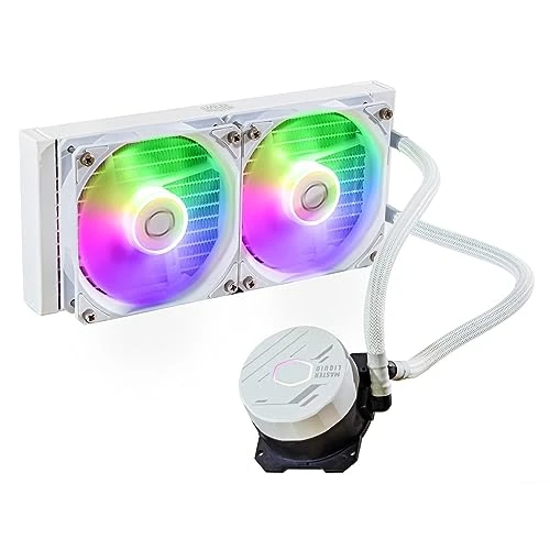 Cooler Master MasterLiquid 240L Core ARGB (2023) Watercooler pour Processeur - Pompe à Double Chambre Gen S, Radiateur &amp; Ventilateurs ARGB 120mm Supérieurs, Brackets LGA 1700 &amp; AM5 - Blanc