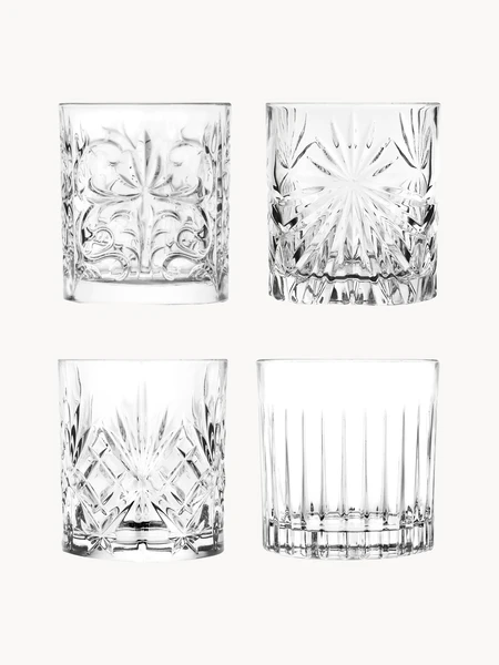 Verres à whisky en cristal avec embossage Bichiera, 4 pièces