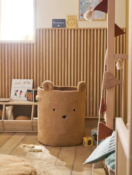 Panier de rangement XL en sherpa Ourson marron - Vertbaudet