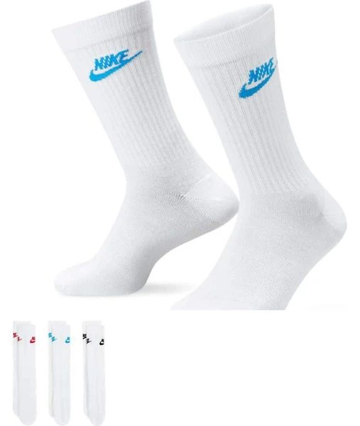 Nike - Everyday Essential - Lot de 3 paires de chaussettes à logo coloré - Blanc