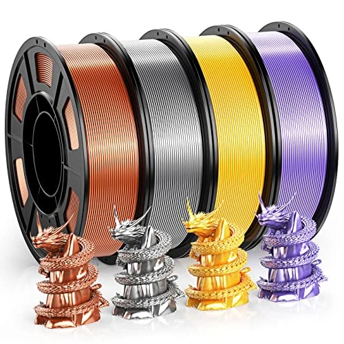 WEEFUN Filament PLA soie 4 Couleurs pour Imprimante 3D, Filament PLA 1.75mm pour Impression 3D, Filament PLA Soie 4 Couleurs pour Imprimante 3D Cuivre pur/Mauve/Or/Argent, 250g x 4 Bobines, Total 1KG