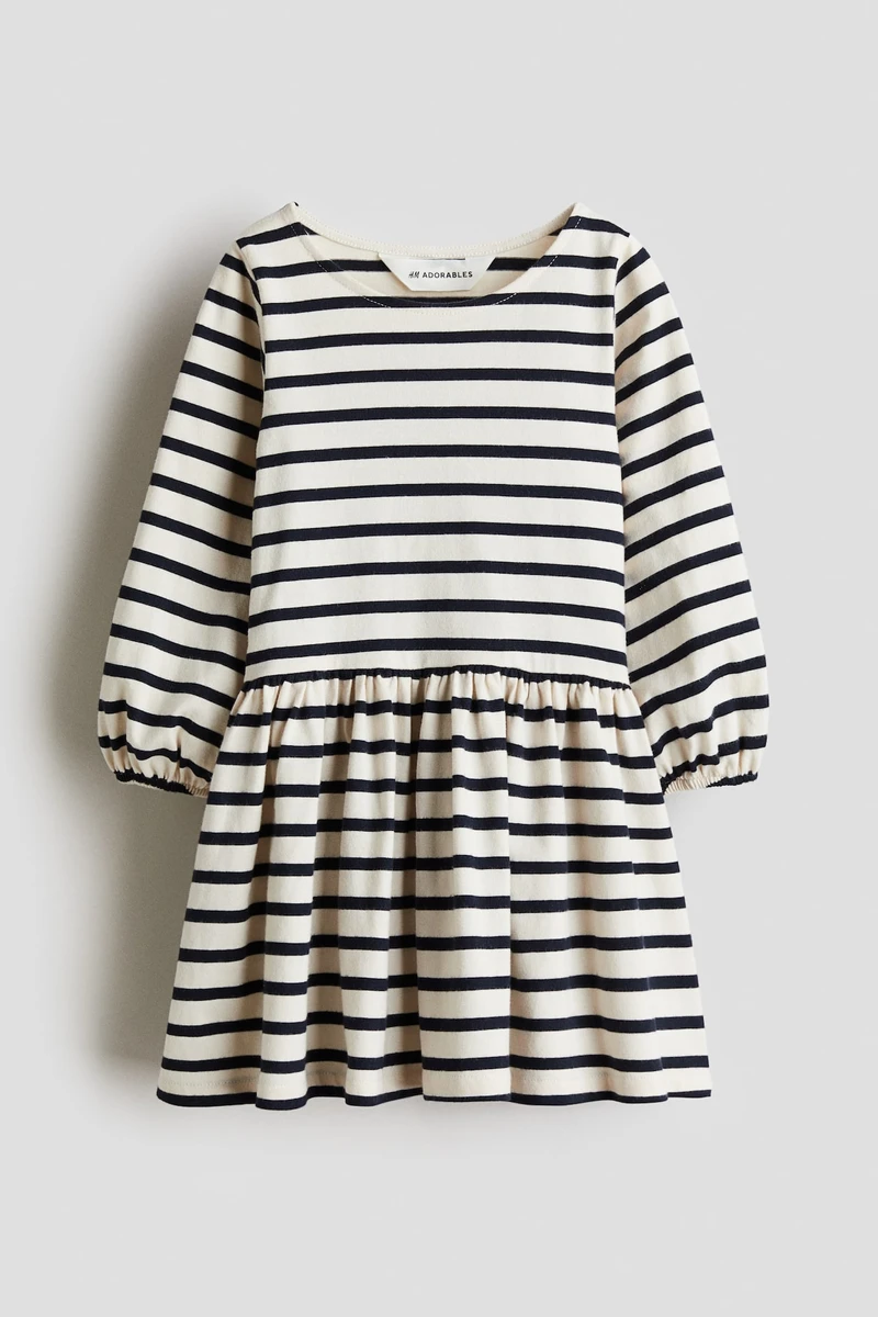 Robe texturée à manches ballon - Crème/rayé - ENFANT | H&M FR