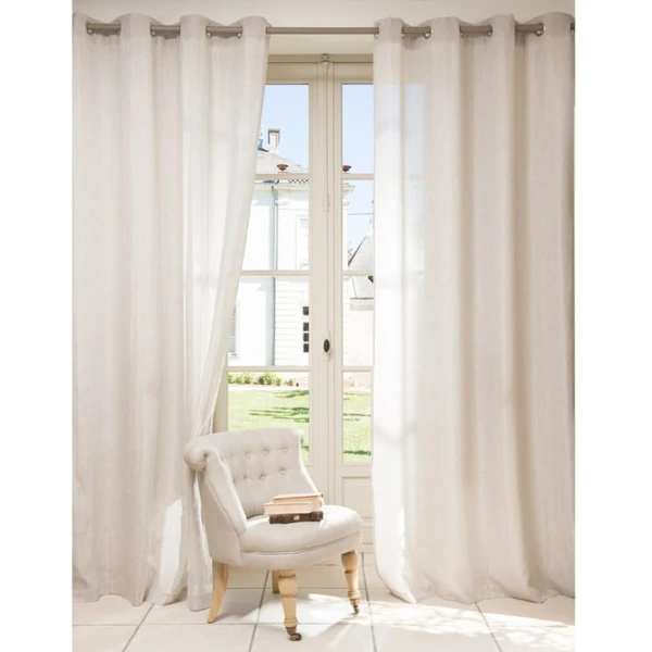 Rideau à œillets en coton et lin beige brillant à l'unité 140x250