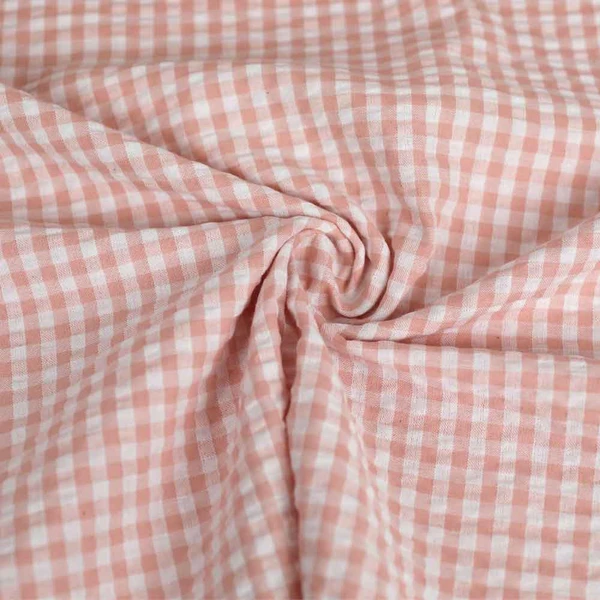 Tissu seersucker à motif tissé vichy Rose & Blanc | Tissu pour couture de chemise, robes