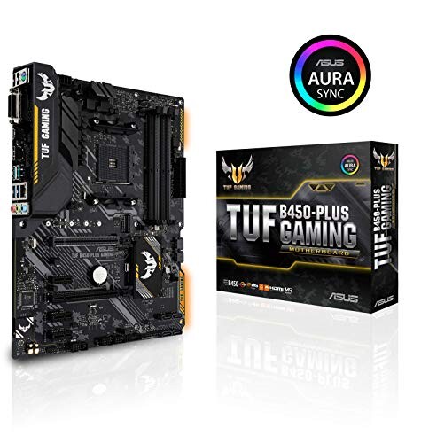 ASUS TUF B450-PLUS GAMING – Carte mère gaming AMD B450 au format ATX avec DDR4 4400MHz, M.2 32 Gb/s, HDMI 2.0b, USB 3.1 Gen 2 Type-C &amp; natif et éclairage LED Aura Sync RGB