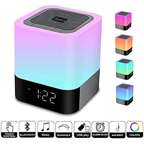 KIODS Lampe de Chevet LED Haut-Parleur sans Fil Bluetooth avec Commande Tactile Réveil Mp3 Portable Smart LED Touch Sensor Lampe De Table Dimmable