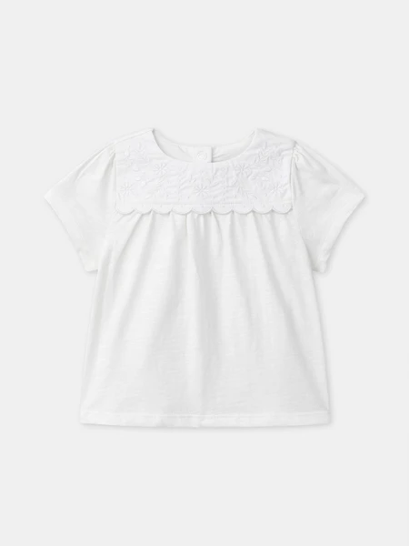 T-shirt écru à broderies fleurs Bébé Fille