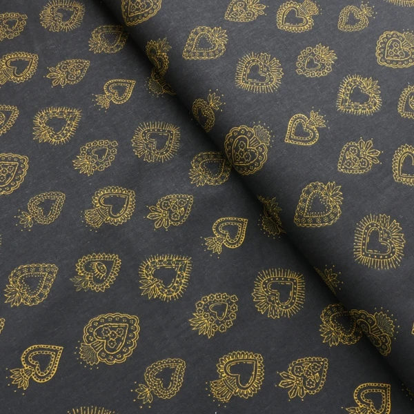 Tissu Ex-voto Noir et or - Tissus des Ursules