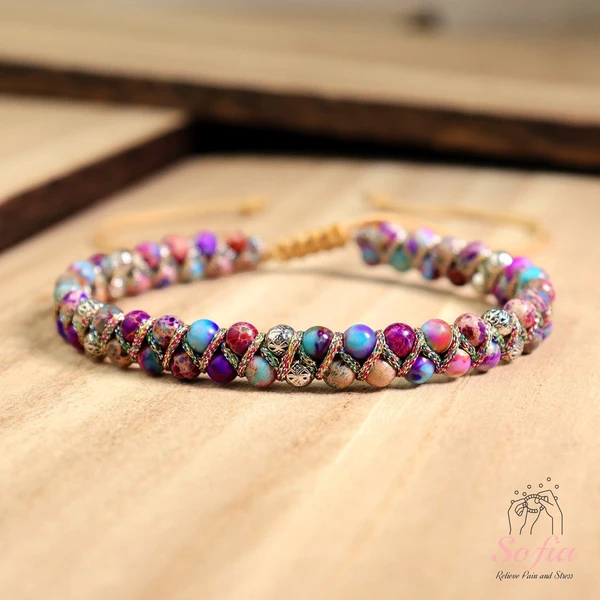 Natural Sea Sediment Jasper Bracelet - Purple Jasper Stone Braided Bracelet - Sediment Gemstone Healing Bracelet Gift for her, gift for him