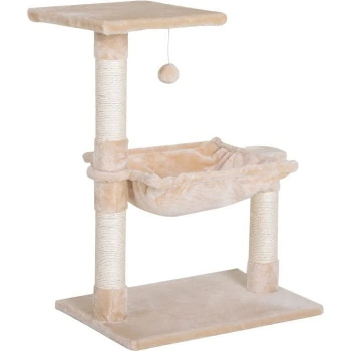 PawHut Arbre à chat 3 griffoirs grattoirs sisal naturel plateforme hamac et boule suspendue peluche courte beige