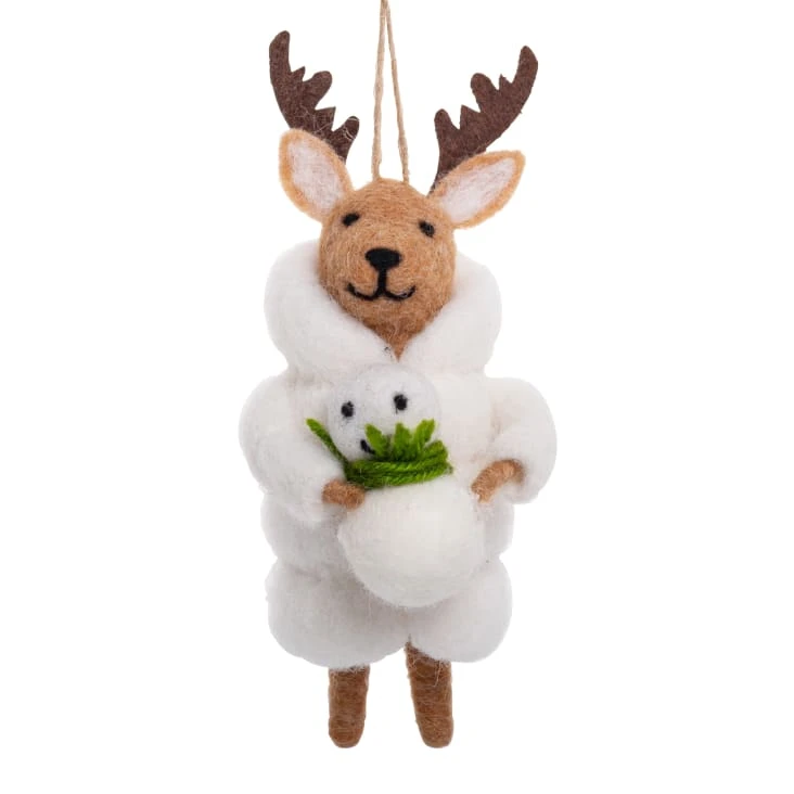Suspension de Noël cerf manteau blanc et marron