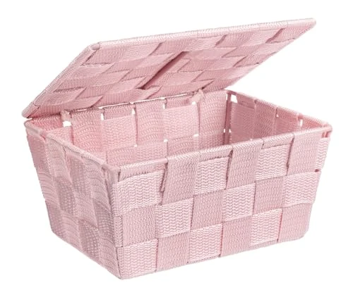 WENKO Panier de salle de bains Adria avec couvercle rose - Panier de salle de bain avec couvercle, Polypropylène, 19 x 10 x 14 cm, Rose
