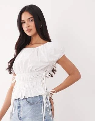 Exclusivité - The Frolic - Top froncé en coton avec liens noués sur les côtés - Blanc