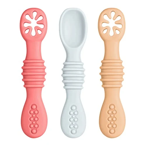 Vicloon Cuillères d'apprentissage pour Enfants et Bébé,3pcs Cuillere Bebe Apprentissage Ustensile d'apprentissage Adapté à Dentition Première Étape Recommandé par Experts Sevrage