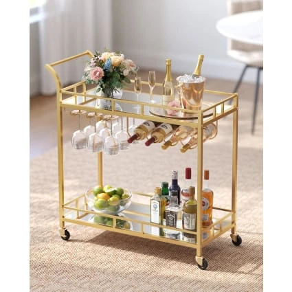 Desserte pour boissons à roulettes en acier doré