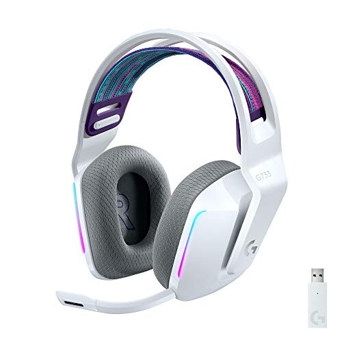 Logitech G733 Casque Gamer Sans Fil LIGHTSPEED avec Bandeau de Suspension, LIGHTSYNC RVB, de Micro Blue VO!CE, Transducteurs Audio PRO-G, Ultra-Léger, Batterie 29h, Portée de 20m, PS4, PS5 - Blanc