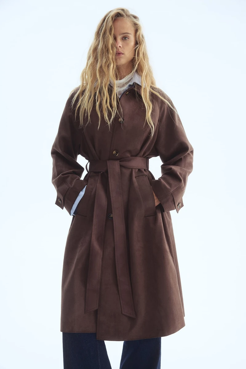 Manteau avec ceinture à nouer - Marron foncé - FEMME | H&M FR